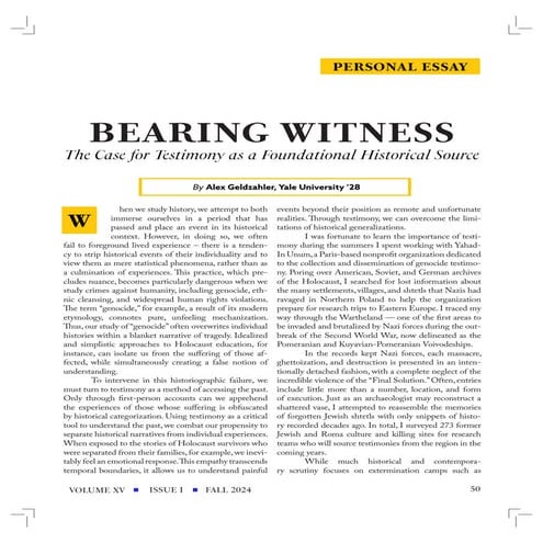 Bearing Witness Yale Historical Review Fall 2024