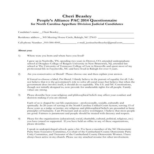 Mark Davis 2014 PA-PAC Questionnaire | PDF