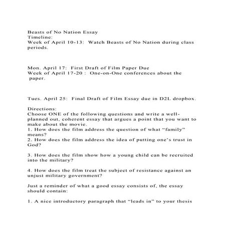 Beasts of No Nation EssayTimelineWeek of April 10-13  Watch .docx