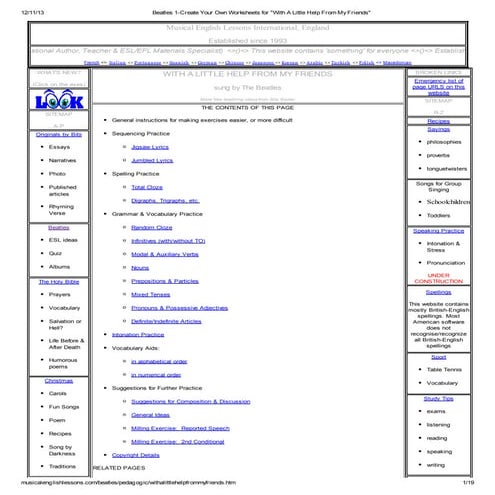 Beatles 1 create your own worksheets for  with a little help from my friends-