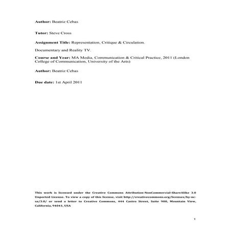 Documentary and Reality TV - Essay | PDF