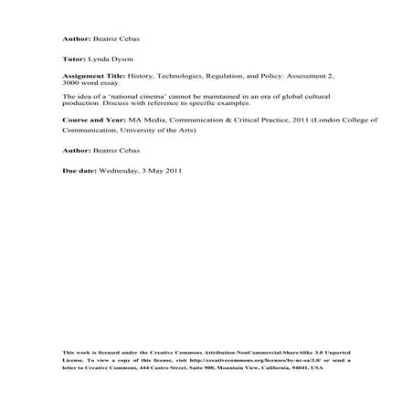 National Cinema vs Hollywood Industry - Essay