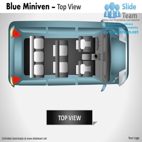 Beautifully designed blue minivan top view power point slides and ppt diagram...