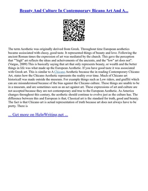 Beauty And Culture In Contemporary Bicano Art And A...