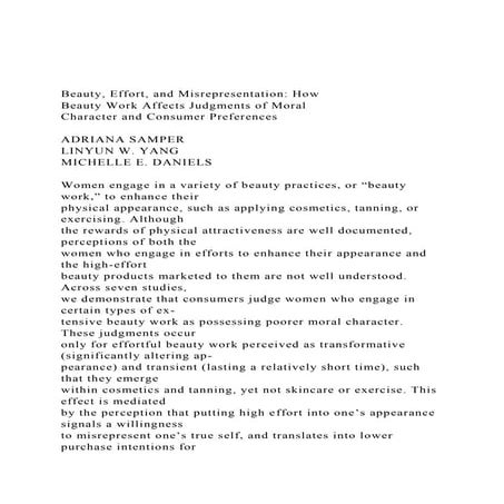 Beauty, Effort, and Misrepresentation HowBeauty Work Affect.docx
