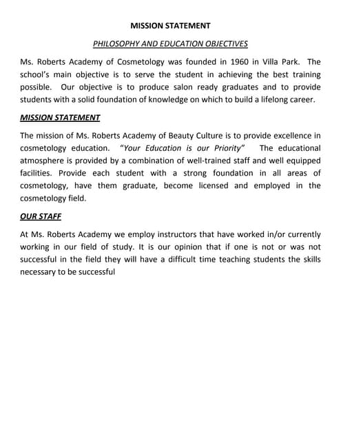 Ms. Roberts Academy, Cosmetology