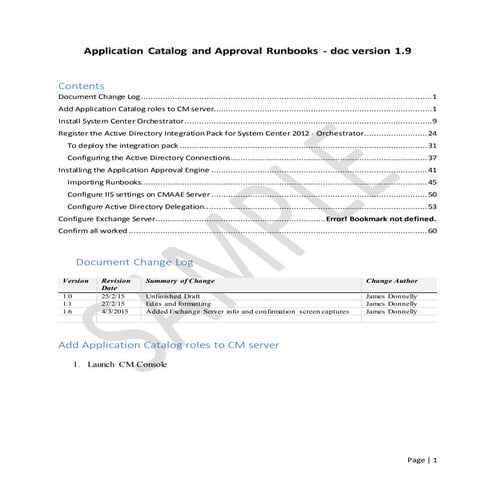 Application Catalog and Approval Runbooks Sample