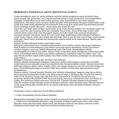 Beberapa permasalahan mengenai aurat