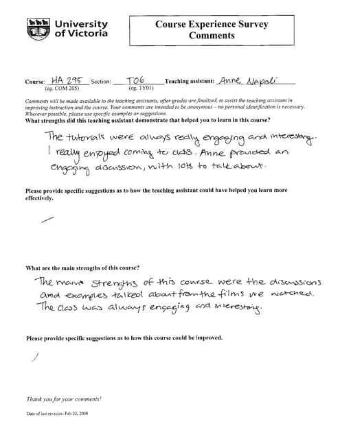 Napoli-Course Evaluations for Film 295 UVic 5-31-2015