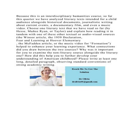 Because this is an interdisciplinary humanities course, so far this .docx