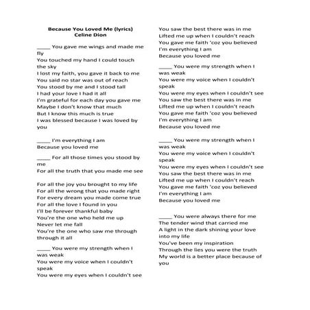 Because you loved me lyrics-lesson | PDF