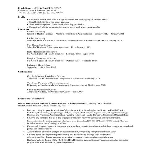 Frank Spencer Resume 2017