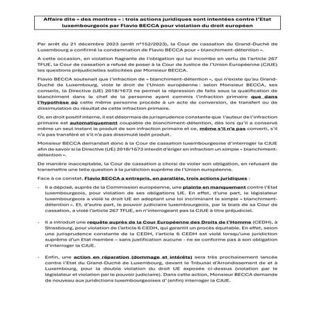 Triple action de Becca contre l'Etat luxembourgeois
