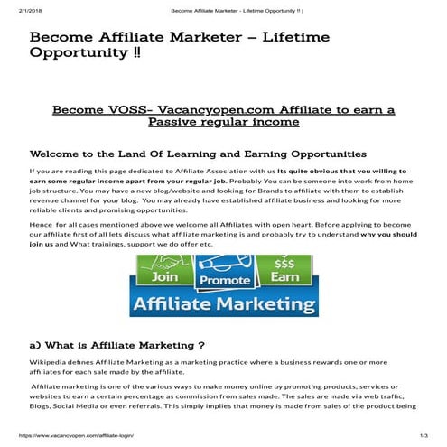 Become affiliate marketer   lifetime opportunity !!  