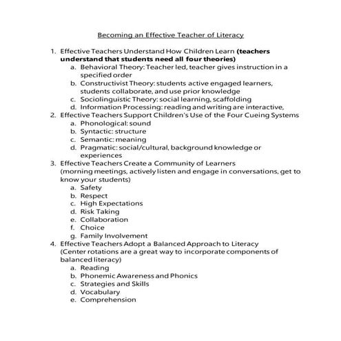 Becoming an effective teacher of literacy (1) | DOCX