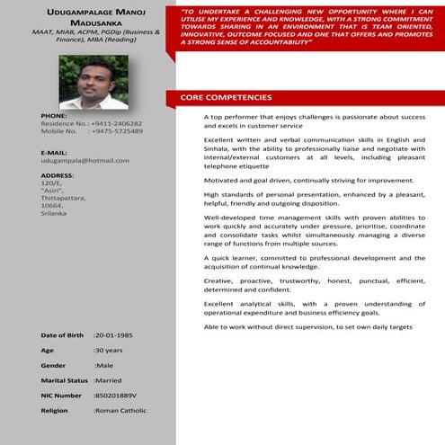 Curriculum Vitae - Manoj M Udugampala