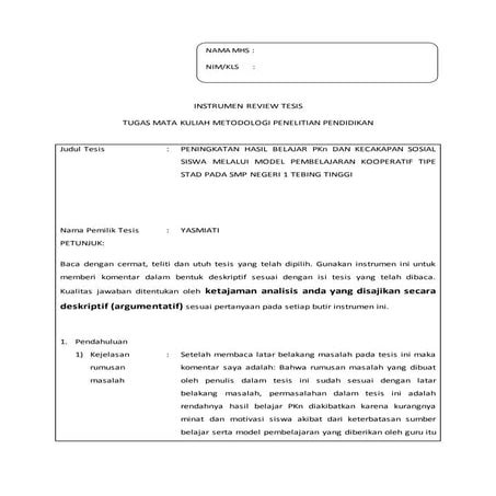 Instrumen Review Tesis 