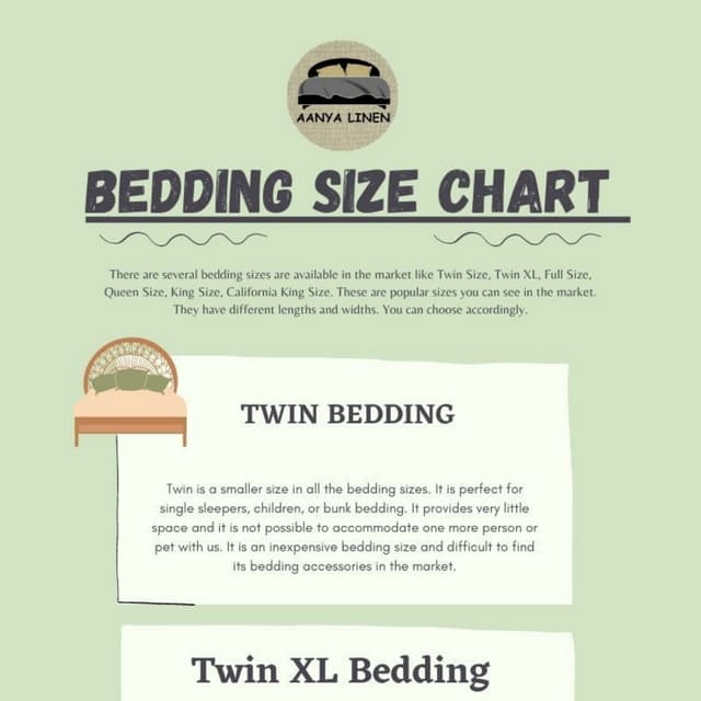Bedding size chart