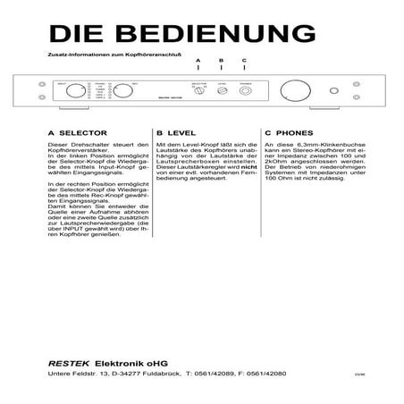 Bedienungsanleitung RESTEK VECTOR Kopfhöreranschluss | PDF