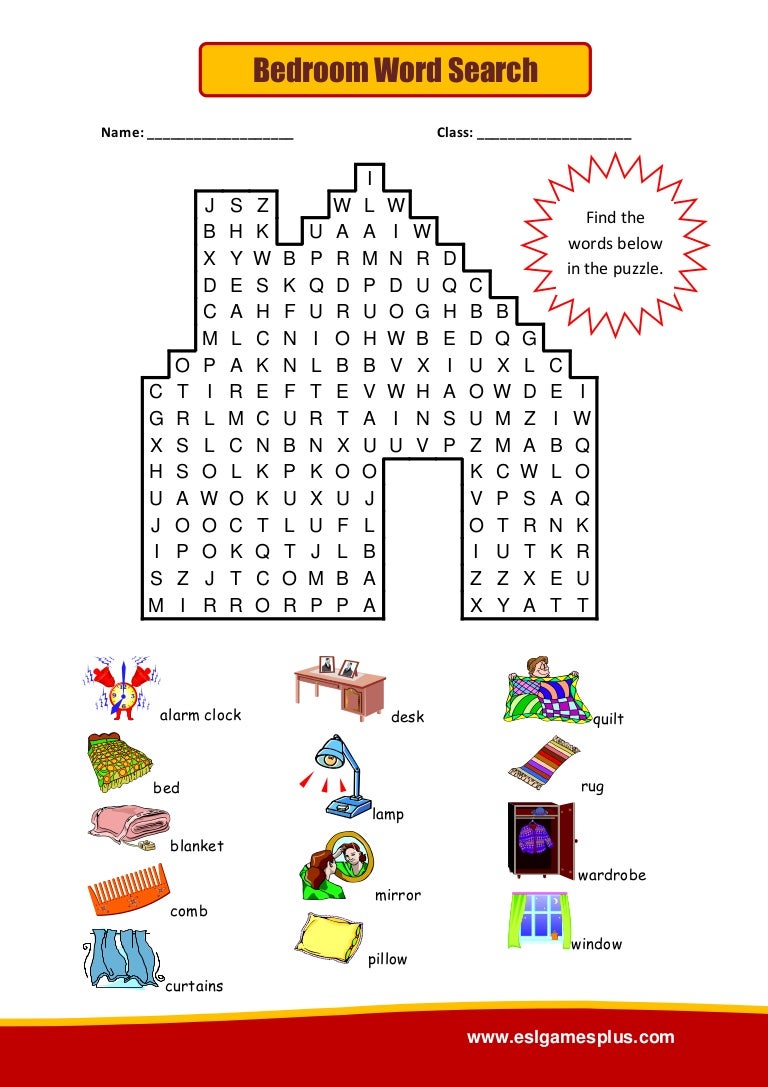 Bedroom wordsearch puzzle