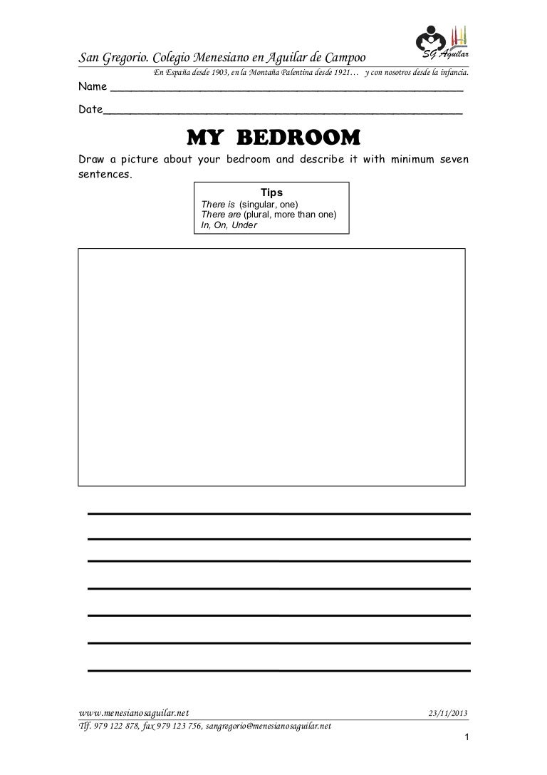 Bedroom description worksheet writing