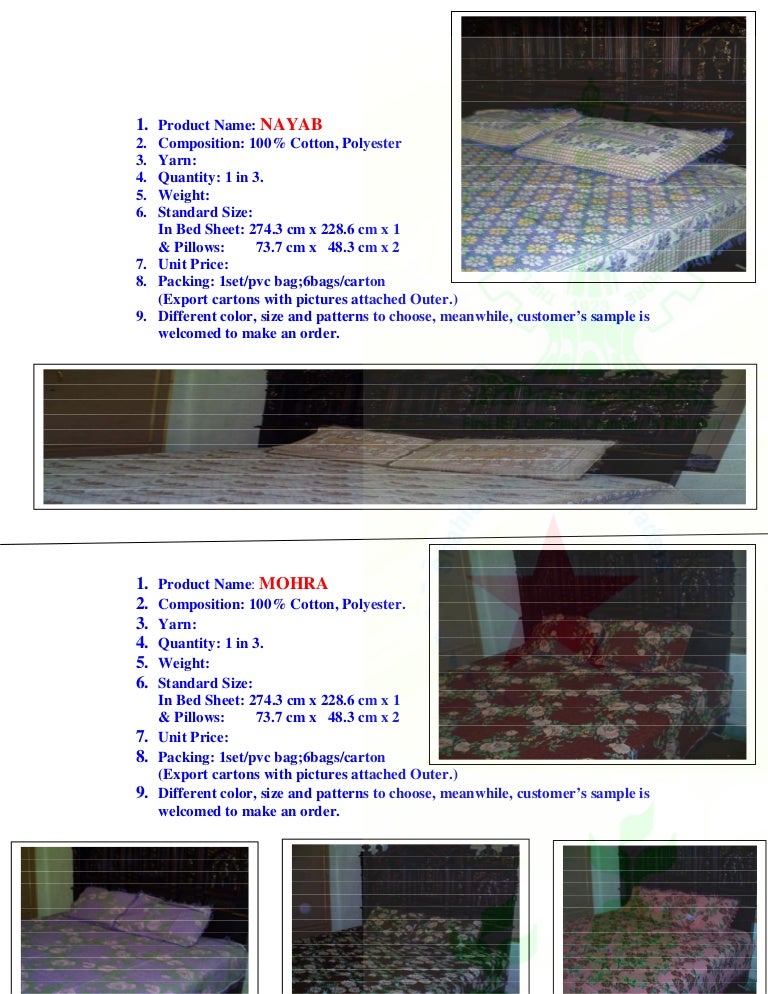 Bed sheet specification