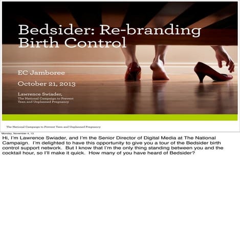 Bedsider at the EC Jamboree, Re-Branding Birth Control