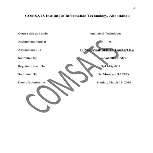 Beer Lambert Law solved problems 