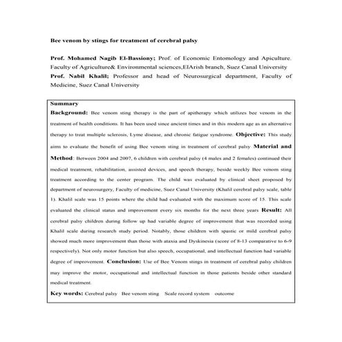 Bee stings for treatment of cerebral palsy 