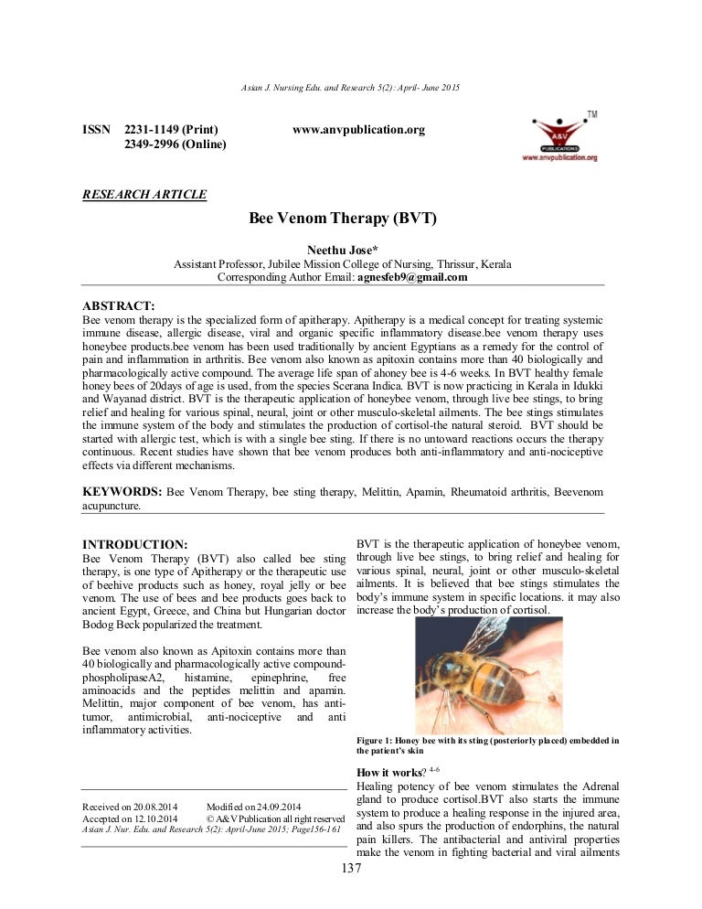 Bee venom therapy