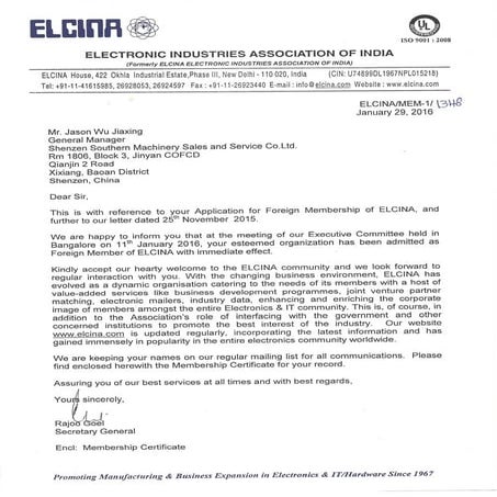 Letter dated 29Jan16