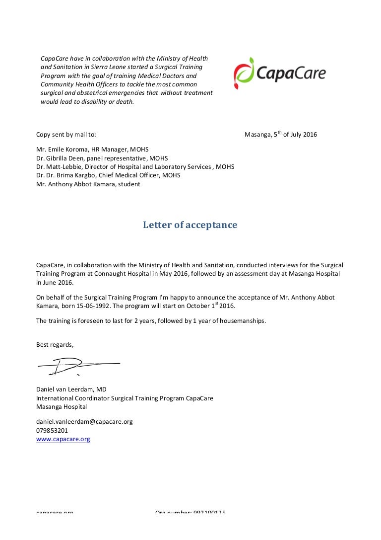 letter of acceptance anthony a kamara sample letter of acceptance