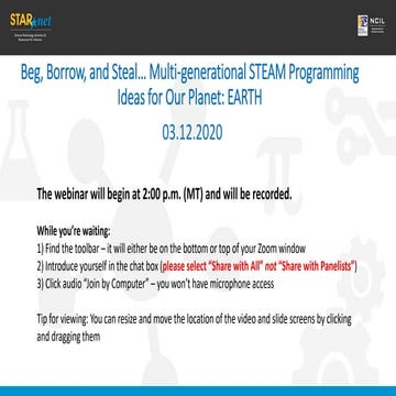 Beg, Borrow, and Steal… Multi-generational STEAM Programming Ideas for Our Planet: EARTH