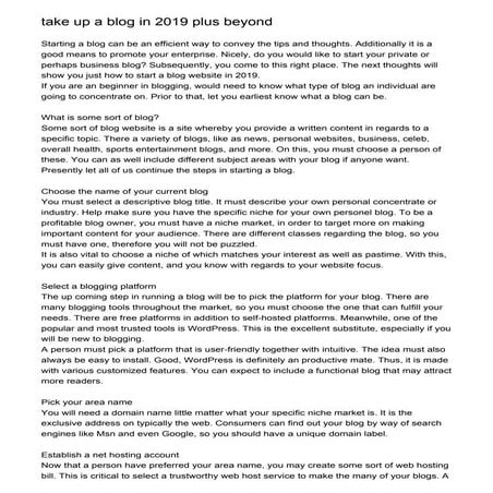 take up a blog in 2019 plus beyond