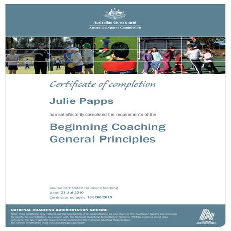 Beginning coaching general principles certificate