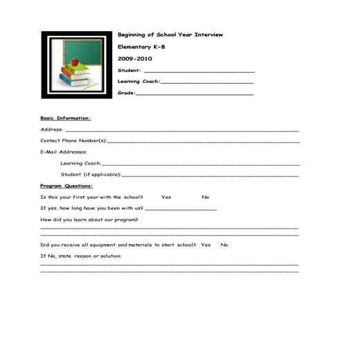 Beginning of school year interview