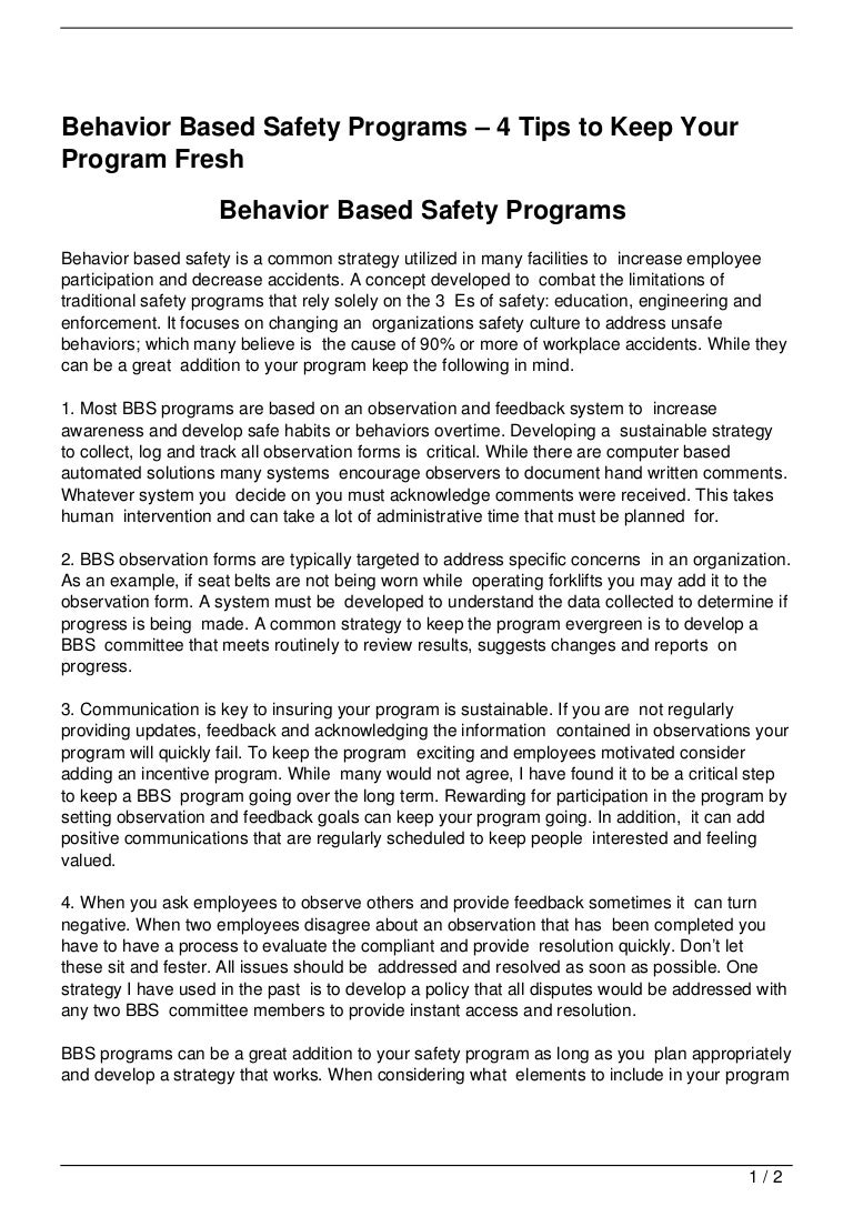 Behavior Based Safety Programs – 4 Tips to Keep Your Program Fr…
