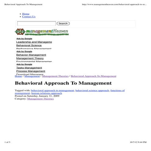 Behavioral approach to management