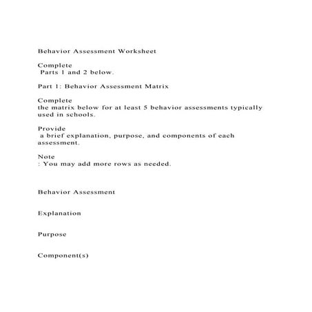 Behavior Assessment WorksheetComplete Parts 1 and 2 below..docx