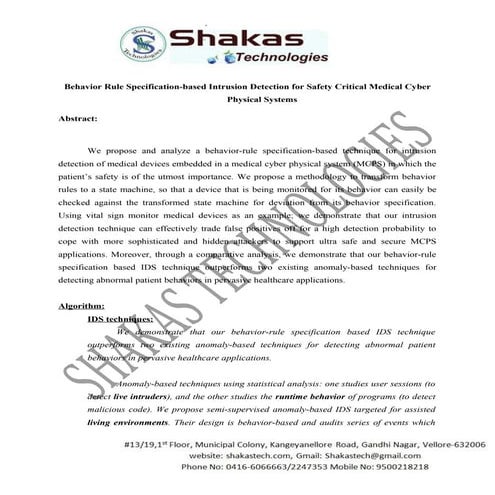 Behavior rule specification based intrusion detection for safety critical med...