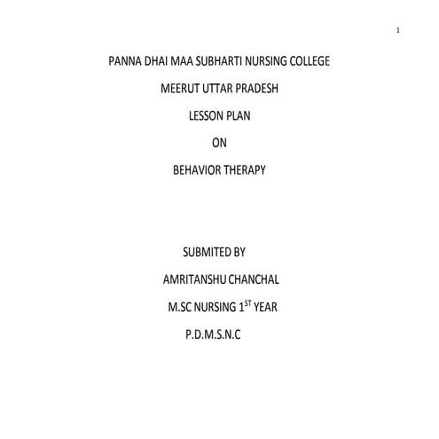 Behavior Therapy mental health nursing