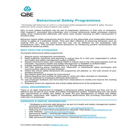 Behavioural Safety   Qbe Standards 16