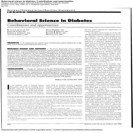 Behavioural science in diabetes