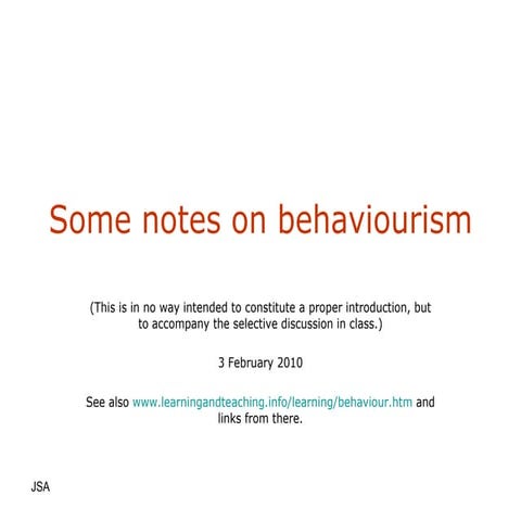 Notes on Behaviourism