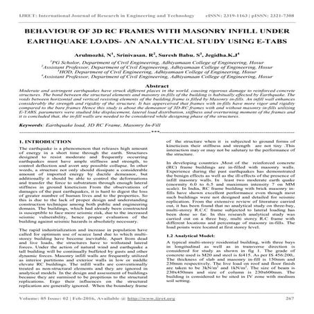 Behaviour of 3 d rc frames with masonry infill under earthquake loads  an ana...