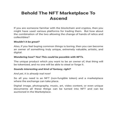 Behold the nft marketplace to ascend