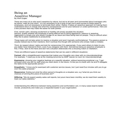 Being An Assertive Manager