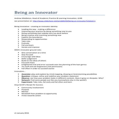 Being an innovator handout