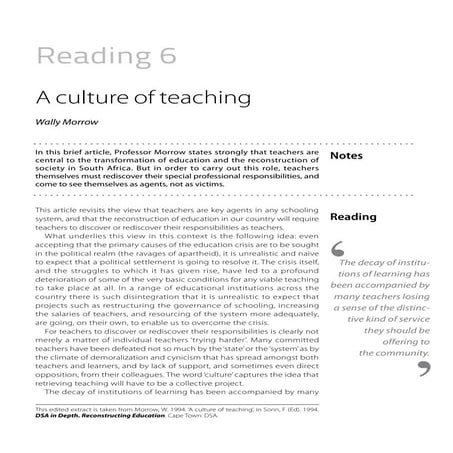 Being a teacher readings section two reading 6