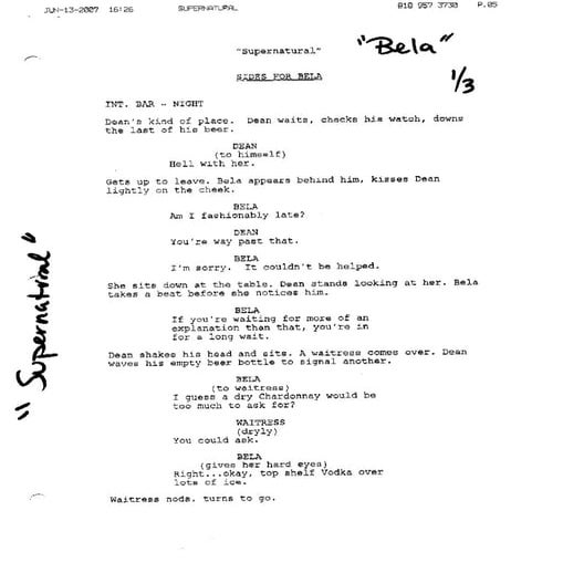 Supernatural Season 3 Casting Sides - Bela | PDF